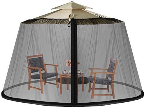 LIFEZEAL Moskitonetz für 250-300cm breit Sonnenschirm/Gartenschirm, Mobiles Moskitozelt mit 2 Türen, Fliegengitter Pavillon, Insektenschutz Pavillon Outdoor mit Reißverschluss (schwarz)