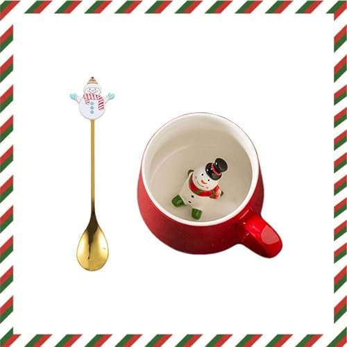 Xfeyaqlo Weihnachtsmann Tasse Weihnachtsbaum Tasse Schneemann Tasse Rentier Tasse Weihnachten Tassen Weihnachtstassen Rot Weihnachtsbecher Porzellan Weihnachten Geschenke, Keramik 350ml (Schneemann)