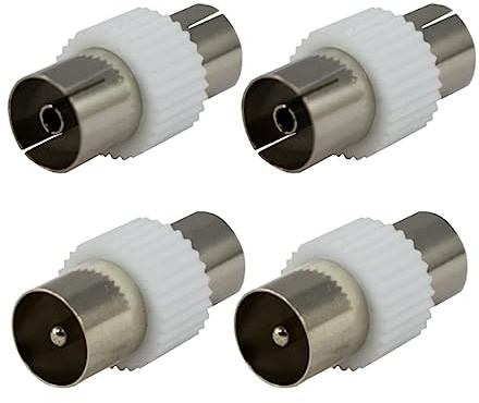 Relloh TV Aerial Coaxial Cable Connectors - Premium Nickel Plated 2x Male and 2x Female Connectors for Seamless Signal Transmission - Coaxial TV Aerial Connector Kit RF Coax Aerial Adapters