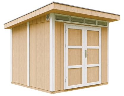 Gartenhaus Premium Qualität 5,9m² - L279xW293cm- All-Inclusive-Set mit Boden, Bitumen-Dachziegeln, Farbset- Hochwertiger Geräteschuppen aus Holzwerkstoffplatten LP Smartside - M903A Harvest Honey