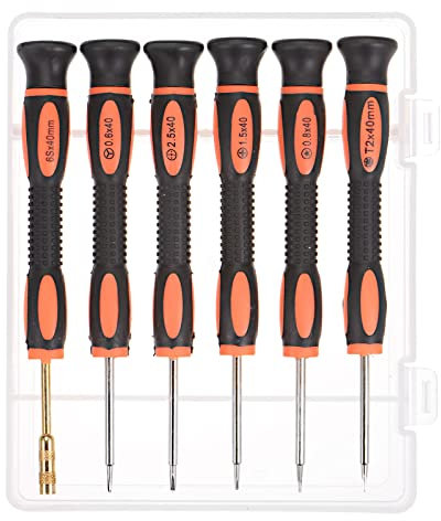 sourcing map 6uds Precisión Destornillador Juego Y-Tipo Phillips Estrella Mediana Placa Torx Zócalo Cabeza Giratoria Tapa Plástico Mango para Reloj Lentes Electrónica Reparación (Naranja)