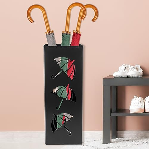 Regenschirmständer aus Eisen Schirmhalter universal mit 4 Anti-Rutsch-Füße Schirmständer mit Wasserauffangschale 16*16*42cm für Gehstöcke & Regenschirme, Skistöcken usw. -Rohrpapierpapier Home Hotel