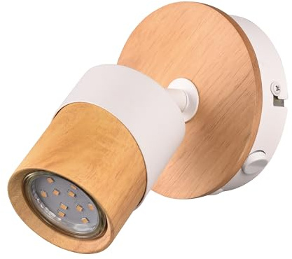 Trio Leuchten Spotleuchte Aruni 801170131, Metall Weiß matt, Holz Natur, exkl. 1x GU10 |