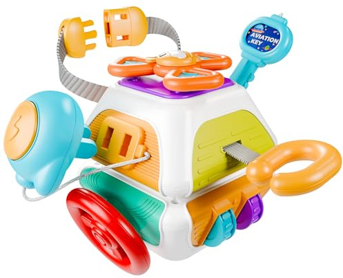 iPlay, iLearn 10 in 1 Baby Busy Board Cube, Montessori Sensory Toy Toddler 1-3, Infant Carseat Plane Travel Game, Kid Education Learning Activity, Birthday Gift 9 10 12 18 Month 1 2 Year Old Boy Girl