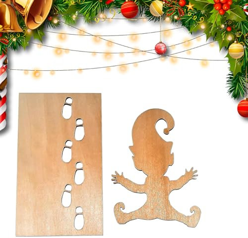 Wichtel Zubehör, Weihnachten Wichtel Fußabdruck Schablone Holz Schablonen Weihnachten Fenster Wichtel Schablonenvorlage Weihnachtswichtel Schneespray Schablonen Für Weihnachten (1pc)
