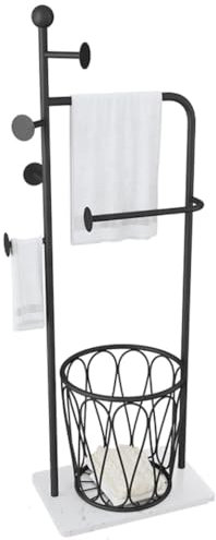 Handtuchhalter Stehend Handtuchständer Aus Metall, Freistehender Handtuchhalter Mit Wäschekorb Und Haken Für Badezimmer Handtuchständer Handtuchleiter (Color : Siyah)