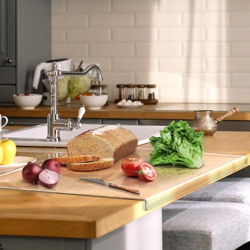 Grande planche à découper en acrylique avec rebord de comptoir, planche à découper transparente antidérapante pour comptoir de cuisine, 45,7 x 35,6 cm (XXL - 61 x 45,7 cm)