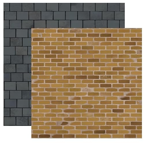 Slate Roof & London Stock Brick Patterned Modelling Card - Brick, Roof & Floors for Model Railways, Dioramas & Wargaming - 00 Scale 170gsm Papers 4X A4 Double Sided