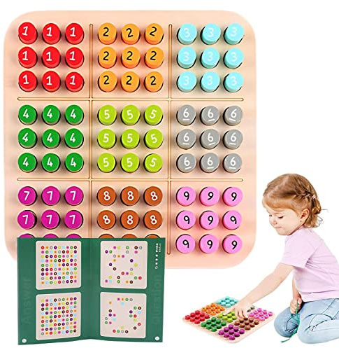 Sudoku Game Board, Wooden Colorful Interactive Puzzle Board, Educational Toys with 81 Numbers, for Boys & Girls Aged 3 and Up, Logic Game