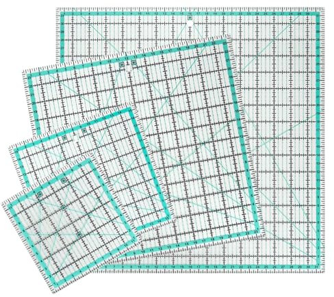 MANUFORE 4 Stück Patchwork Lineal(32cm/ 24cm 16/cm 12cm),Quilt-Lineal Nähen lineal, Schneiderlineal Quilten mit Zöllige Skala und Winkelanzeige Schneider Lineal zum Quilten und Nähen…