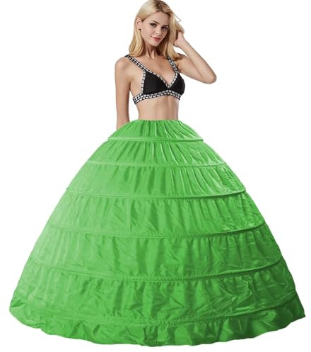 Petticoat Crinoline Full A-line 6 hoop Floor-length Petticoat Ball Gown Half Slip Vintage Crinoline Underskirt for Wedding Bridal Dress Medieval Victorian Costume Adjustable Hoops 9 Colors(Green,4)