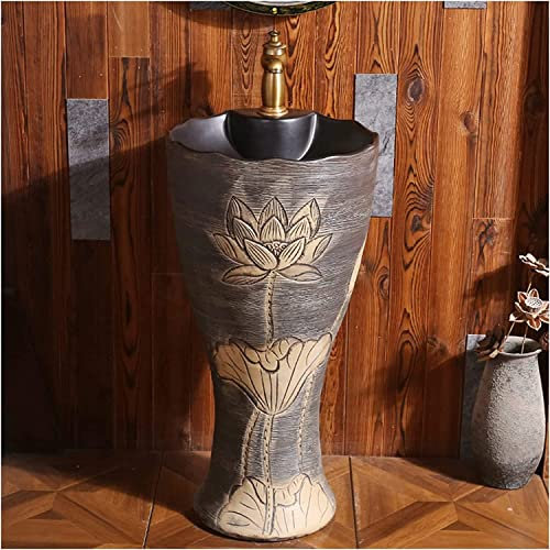 Vanity Unit with Basin,Bathroom Basin Sink with Full Pedestal, Bathrooms Ceramic Luxurious Pedestal Basin Round Freestanding Sink Pedestal Lavatory Sink Standalone Ceramic wash Bas