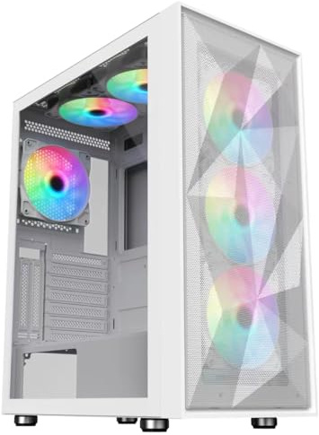 CiT Phantom XL White Mid-Tower Airflow PC Gaming Case E-ATX with Crinkle Mesh Front Panel & Tempered Glass Panel with 6 x 120mm ARGB Inner-Ring Fans & 6-Port Hub Included