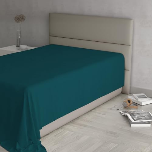 Max Color Bettlaken, 100% Baumwolle, einfarbig, Petrolgrün, Einzelbett 150 x 300 cm