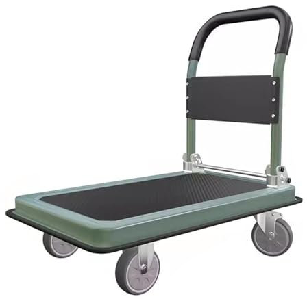 Faltbarer Schubkarren, Faltbarer beweglicher Pritschenwagen, Pritschenwagen zum Ziehen von Waren, Haushaltswagen mit Vier Rädern, stumm klappbar, Leichter Ziehwagen (grün, 90 x 60 x 83 cm)