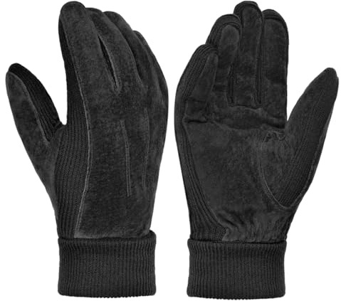 Harssidanzar Guantes de invierno para hombre de ante cálido forro polar de lana SM045EU,Negro,Talla M