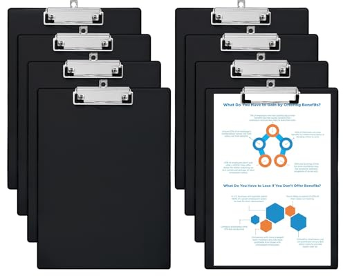 GUOKOFF Porte Bloc A4 avec Pince, 8 Pièces Porte-Blocs en Plastique, Clipboard A4 pour Papier d'écriture Memo, Planchettes à Pince et Porte-formulaires, Porte Bloc Format A4, Noir