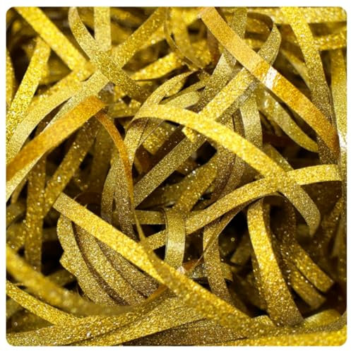 Pmnzdy 100g Glitzer 3mm Bastgras Geschreddertes Seidenglitzerpapier Raffia Glänzend Bast Dekoration Geschenkbox Füllpapier Füllmaterial für Pakete Geschenkbox Präsentkorb Geschenkkorb Gold
