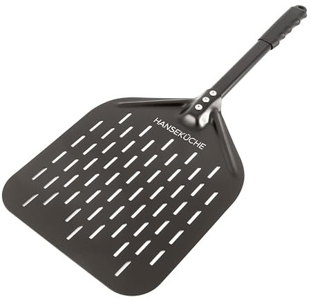 Hanseküche Perforierter Pizzaschieber, Pizzaschaufel aus Hart Eloxiertes Aluminium Rechteckige Pizzaschaufel mit verlängertem Silikongriff, 30 x 36 cm, 67 cm (Eloxiertes Aluminium)