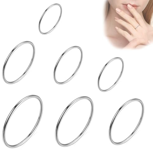 TEOZBLU 7 Piezas Juego De Anillos, Para Nudillos Anillo De Acero Inoxidable Anillos Simples Apilables Para Dedos Lisos Para Mujeres Anillos Lisos, Anillos Mujer Acero Inoxidable