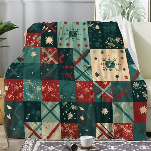 Plaid Noel, Couverture Polaire Patchwork, Plaid Polaire Cadeau, Couverture Douce et Chaude en Flanelle, Plaid Canapé ou Couverture Lit 1 Personne, 130x150 cm - Y-886