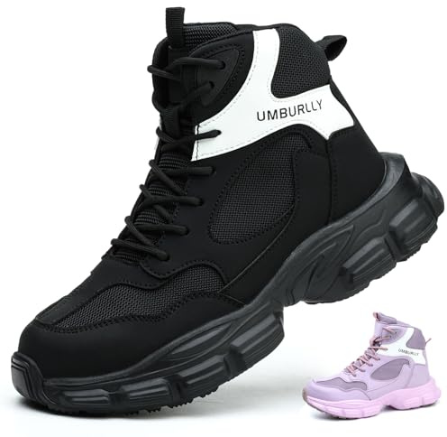 KTDYG Chaussures de Sécurité Femmes Légère Basket Securite avec Embout en Acier Bottes de Sécurité Confortable Respirante Chaussures de Travail Antidérapante, Noir, 37EU