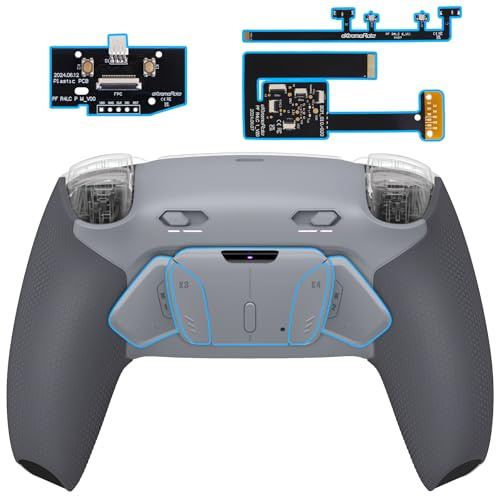 eXtremeRate RISE4 Plus MAX Remap Kit con Clicky Kit para ps5 Control Modelo BDM-010 020 Tope Gatillos & Goma Grip Carcasa Trasera & Palancas Traseras Remapeables para ps5-SIN Mando(New Hope Gray)
