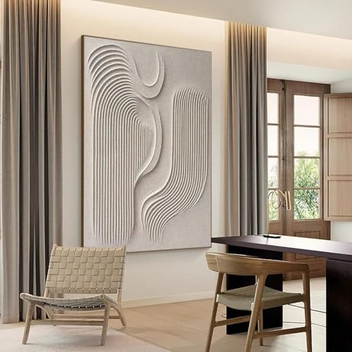 KEMEIQI Großes beiges Strukturgemälde, beiges Gips, abstraktes Gemälde auf Leinwand, Wabi-Sabi-Wand, beige, minimalistisches modernes Wanddekor, 70 x 110 cm, rahmenlos