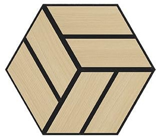Hexagon Akustikpaneele | Set 6 Stück je 300x260x18mm - 0,468 m² - | Echtholz-Furnier (Eiche) & Akustik-Filz (Schwarz) | Wandverkleidung, Geräuschunterdrückung, Schalldämmung, Akustikpaneel, Farbe