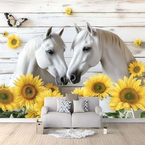 Fotomural Girasol Animal caballo Decoración De Pared Sala Cuarto Color papel tapiz no tejido Artículos para el hogar de interior adecuados para decoración de dormitorios 200 x 140 cm