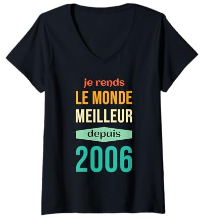 Femme Je Rends Le Monde Meilleur Depuis 2006 Anniversaire 2006 T-Shirt avec Col en V