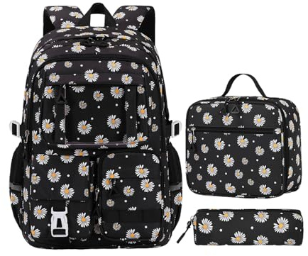 Armbq Kids Backpack for Girls Daisy Elementary Middle School Bag Set with Lunch Box Multiple Pockets Bookbag for Teen Girls Boys
