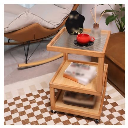 JFUNANQH Rustikaler Nachttisch aus Holz im Landhausstil, Beistelltisch mit Stauraum, Kommode im Mid-Century-Stil, 360°-Universal-Flaschenzug-Design, mehrschichtiger Stauraum für Schlafzimme