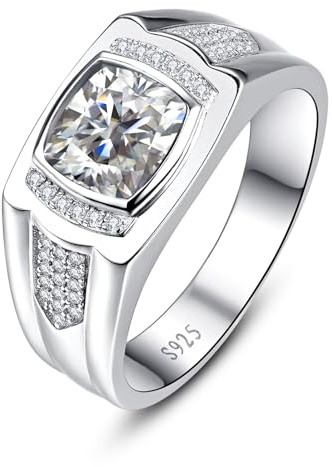 Yaresul Mens Wedding Ring 925 Sterling Silver Mens Engagement Ring Pave 5A+ Cubic Zirconia Princess Cut Wedding Band Gift for Husband, Dad, Size 10
