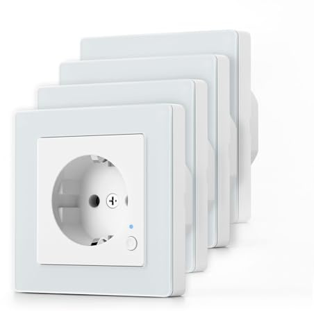 SMARTERCURRY Smart WLAN Schuko Steckdose 13A Weiß, 4 Stücke Smart Steckdosen mit Strommessung, Energieeinsparung, Zeitschaltuhr Steckdose, Kompatibel mit Alexa/Google Home, Child Lock