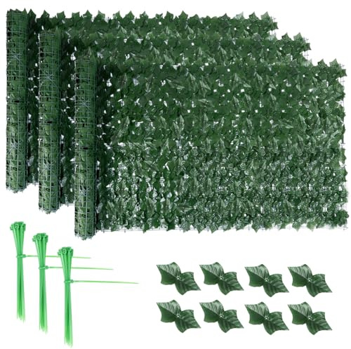 3 PCS Artificial Ivy Fence Screening 1m x 3m, Expandable Ivy Trellis Screening, Artificial Hedge Roll, Garden Privacy Fence Screen Panel, UV Fade Protection for Balcony Outdoor Garden Wall Decoration