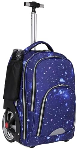 SNGUOQ Schulranzen Mit Rollen 18 Zoll große Räder Schultrolley-Rucksacktasche for Teenager Schulrucksack mit Rädern und Trolley Reiserollgepäcktasche(Blue)