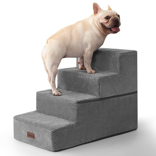 Aodisman Hundetreppe für Bett, 47 cm hoch, 4-stufige Hundetreppe für kleine Hunde und Katzen, rutschfeste ausbalancierte Haustiertreppe für den Innenbereich, geeignet für Welpen, ältere Katzen, Gery | Rutschfeste Hunderampe mit hoher Unterstützung, leicht zu klemmende Stufen für Hunde, ältere Katzen, kurzbeinige Hunde zum