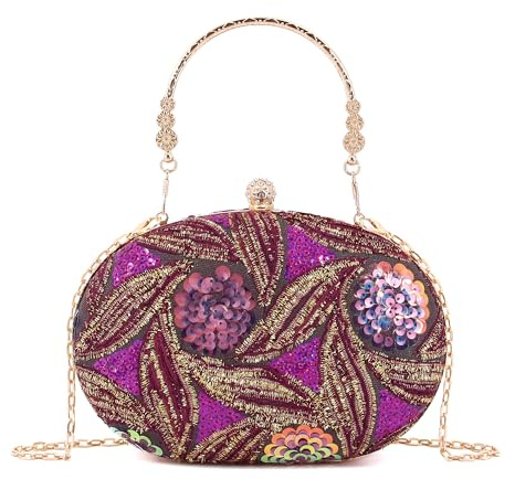 Naimo Borsa da donna con paillette, elegante pochette per feste, matrimoni, serate, mini borsetta con catena, Lilla