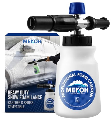 MEKOH Thick Snow Foam Gun for Karcher K Series (K2 K3 K4 K5 K7), Big Month Snow Foam Lance, All-Metal Snow Foam Attachment, 1.0 L Capacity Pressure Washer Foam Cannon for Cars, Motorbikes & Patios