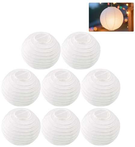 8 Stück Papierlaternen Weiß 10cm, Runde Lampions, Hängende Papierlampions für Feierlichkeiten, Wiederverwendbare Hängedeko für Hochzeit Geburtstag Party Fest