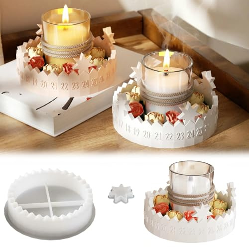 Gießformen Silikon Adventskranz, Rund Silikonformen Adventskalender mit Stern, Silikonformen Gießformen Weihnachten, Silikonform Weihnachten, Weihnachts Giessformen Silikon Stern Kerzenhalter (A)