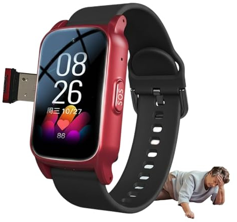 VCYEX Montre Connectée Senior, avec Détection De Chutes, Étanchéité IP67, Appels Vocaux HD, Bracelet SOS, Tracker GPS, Bracelet D'Alarme pour Personnes ÂgéesRed,1.25 * 0.57 * 2.22inch