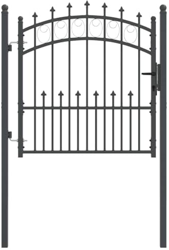 vidaXL Portail de clôture avec pointes Gris 100 x 100 cm, Porte de jardin et terrasse en arc, clôture en acier moderne avec pics, barrière de sécurité extérieure
