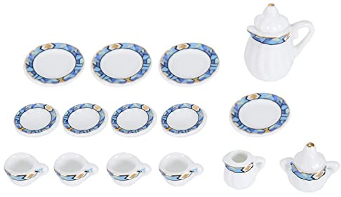 GLOGLOW Ensemble de Tasses à thé Classiques en Porcelaine, Décoration élégante de Maison de Poupée Miniature de Style Vintage pour Les Amateurs de thé (Figure géométrique Bleue)