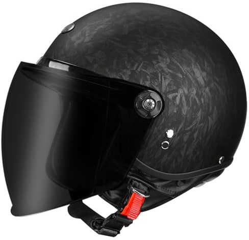 Casco Moto Retrò Vintage Pelle Casco Scodella Semi Integrale Casco Aperto Jet In ABS Certificato ECEDOT Per Motocicletta Scooter Pr Uomini E Donne Adulti Fodera Rimovibile K,XL:61-62CM