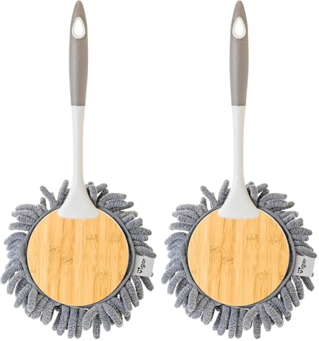 Vigar - Plumero Microfibra Redondo - Mango Ergonómico - 18 x 5 x 36 cm - Diseño Bamboo - Posibilidad de Desmontar - con Anilla Fácil Colgado - En Gris (Paquete de 2)