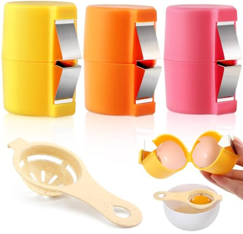 3pcs Easy Egg Shell Opener & 1 Egg Separators,Handheld Eggs Cracker Tool,Hard Boiled Eggs Peeler,Eggshell Cutter Breaker Yolk White Separator Eggshell Remover for Kitchen Baking Cooking