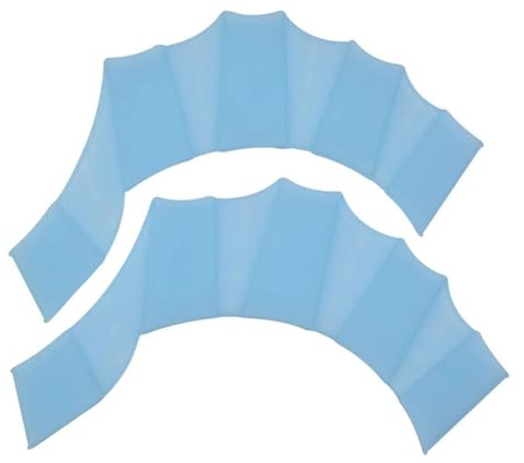 Aletas de natación de silicona, guantes de entrenamiento de natación de malla para hombres, mujeres y jóvenes, paletas de mano profesionales, súper elásticos, azul (L)