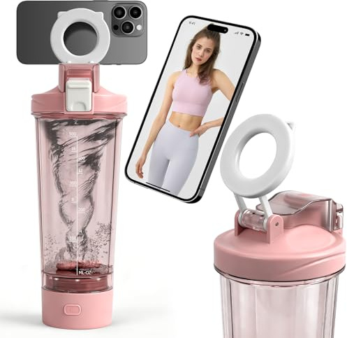 ZAKVOP Coctelera eléctrica de proteínas de 700 ml, con escala de medición, a prueba de fugas, apta para lavavajillas, sin BPA, recargable por USB, para batidos de proteínas sin grumos, color rosa